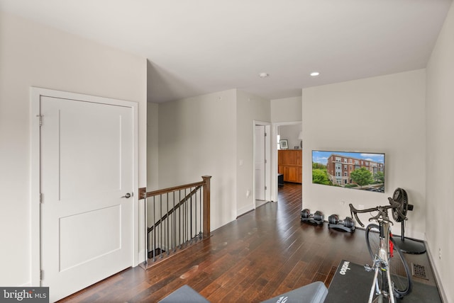 office featuring hardwood / wood-style floors and recessed lighting