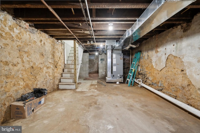 517 N 64th St, Philadelphia, PA 19151 - unfinished basement with stairway and heating unit