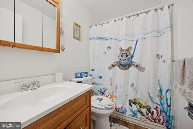 6100 Henry Ave Unit 7D, Philadelphia, PA 19128 - bathroom with toilet, vanity, and a shower with curtain