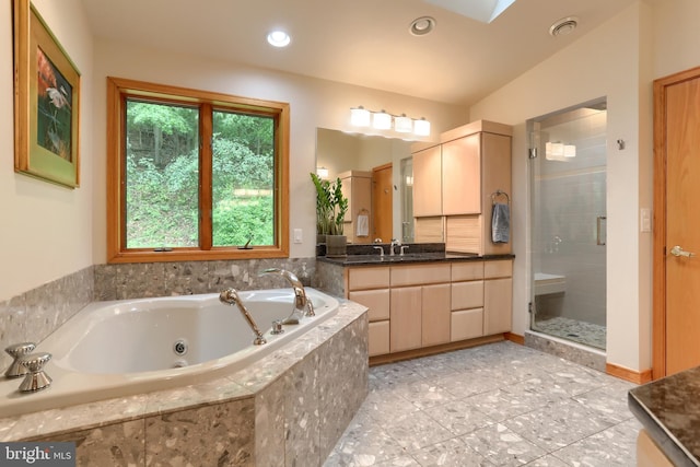 1023 Fairdell Dr, Hummelstown, PA 17036 - full bath with vanity, a stall shower, a whirlpool tub, and recessed lighting
