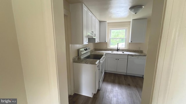 710 Roger St, Salisbury, MD 21804 - kitchen with white appliances, dark wood-style flooring, and white cabinets