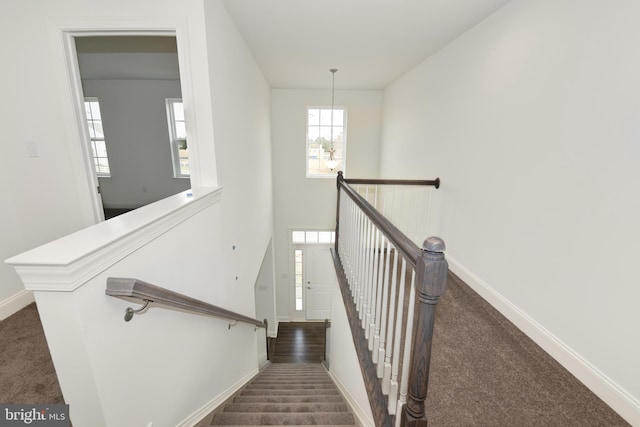 400 Rederick Ln Unit 2Oxford, Middletown, DE 19709 - stairway featuring carpet flooring, a chandelier, and baseboards