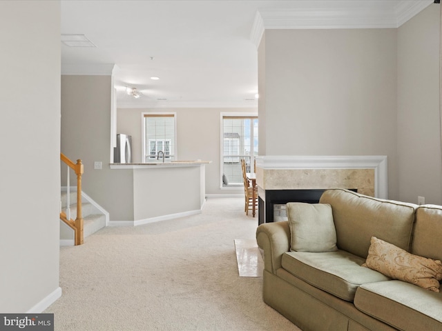 1909 Kenwood Ave Unit 303, Alexandria, VA 22302 - carpeted living area with baseboards and ornamental molding