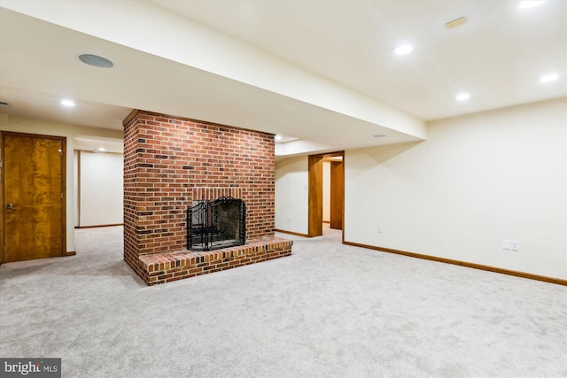 6364 Evangeline Ln, Alexandria, VA 22312 - unfurnished living room featuring a fireplace, carpet floors, baseboards, and recessed lighting