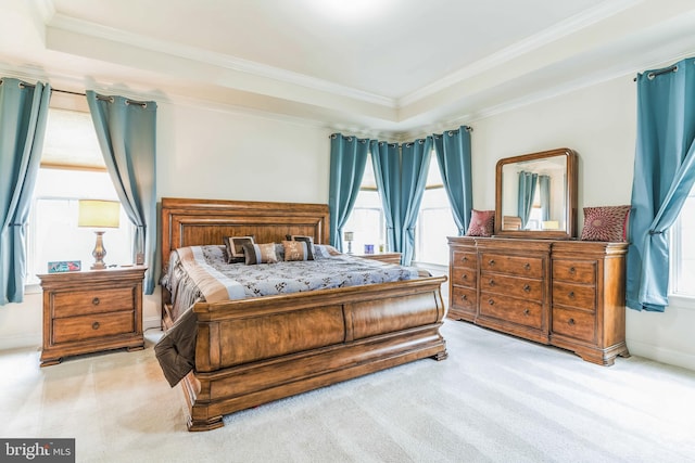 41430 Whimsical Ct, Leonardtown, MD 20650 - bedroom with carpet floors, ornamental molding, a tray ceiling, and multiple windows
