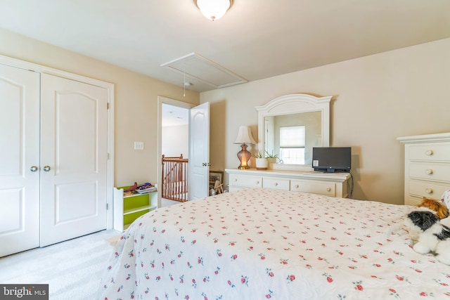 41430 Whimsical Ct, Leonardtown, MD 20650 - bedroom with attic access, a closet, and light colored carpet