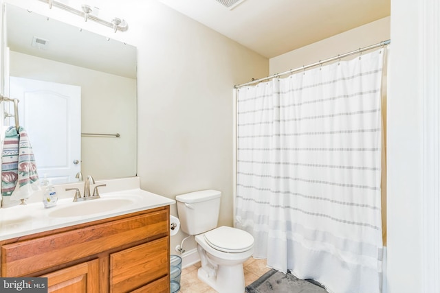 41430 Whimsical Ct, Leonardtown, MD 20650 - bathroom with tile patterned floors, visible vents, toilet, vanity, and a shower with shower curtain