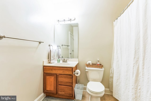 41430 Whimsical Ct, Leonardtown, MD 20650 - full bath with tile patterned floors, toilet, baseboards, a shower with shower curtain, and vanity