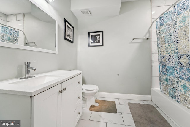 2519 Reisterstown Rd, Baltimore, MD 21217 - bathroom with toilet, marble finish flooring, vanity, shower / tub combo, and baseboards