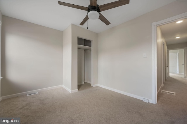 424 S Van Buren St, Wilmington, DE 19805 - unfurnished bedroom with carpet floors, baseboards, a closet, ceiling fan, and recessed lighting