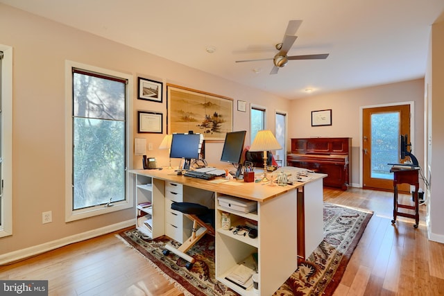 1122 Bellemore Rd, Baltimore, MD 21210 - home office featuring ceiling fan, wood-type flooring, baseboards, and a wealth of natural light