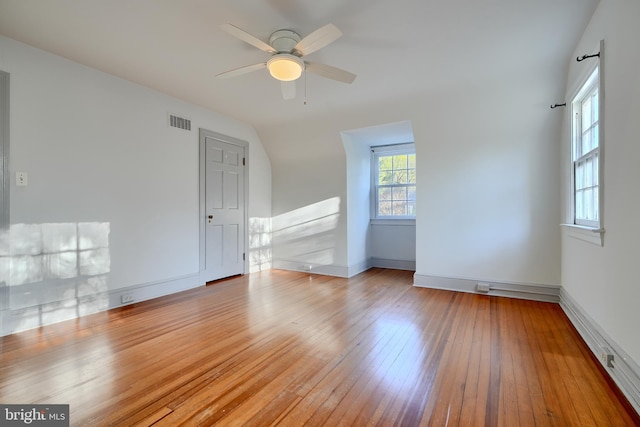 1122 Bellemore Rd, Baltimore, MD 21210 - interior space with baseboards, visible vents, hardwood / wood-style flooring, and a ceiling fan