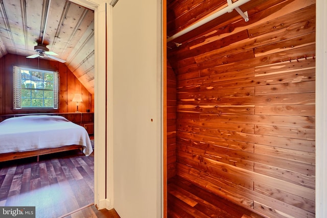 1122 Bellemore Rd, Baltimore, MD 21210 - bedroom with wood walls, wood ceiling, wood finished floors, and lofted ceiling