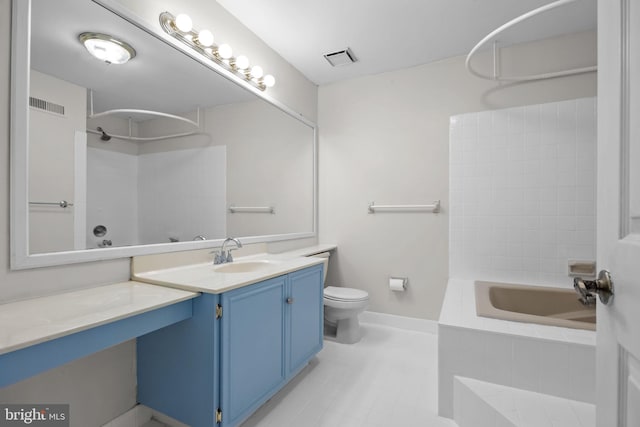 3 Bennington Pl, Newtown, PA 18940 - bathroom with vanity, visible vents, tiled shower / bath combo, and toilet
