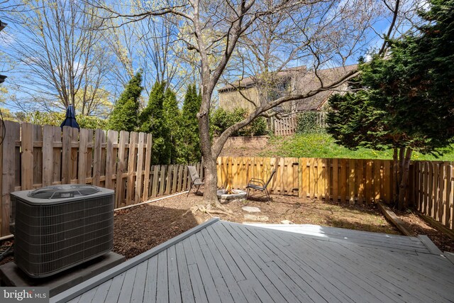 3 Bennington Pl, Newtown, PA 18940 - deck with central air condition unit, a fenced backyard, and a fire pit