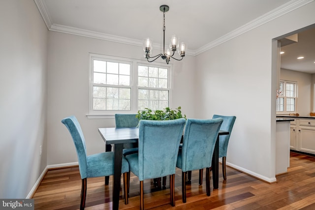 10 Fullview Ct, Gaithersburg, MD 20878 - dining room featuring baseboards, a chandelier, and ornamental molding