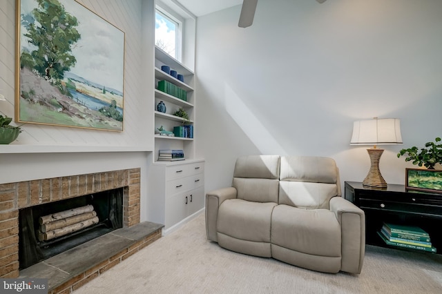 10 Fullview Ct, Gaithersburg, MD 20878 - sitting room with a fireplace, carpet flooring, and ceiling fan