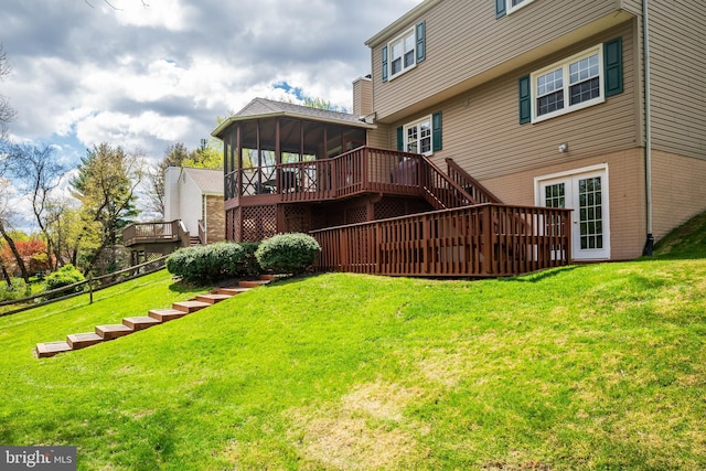10 Fullview Ct, Gaithersburg, MD 20878 - rear view of house featuring a yard, a sunroom, stairway, and a deck