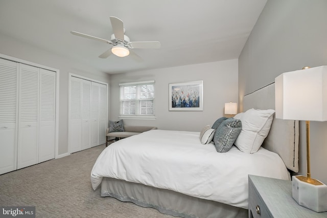 10 Fullview Ct, Gaithersburg, MD 20878 - carpeted bedroom with multiple closets and a ceiling fan