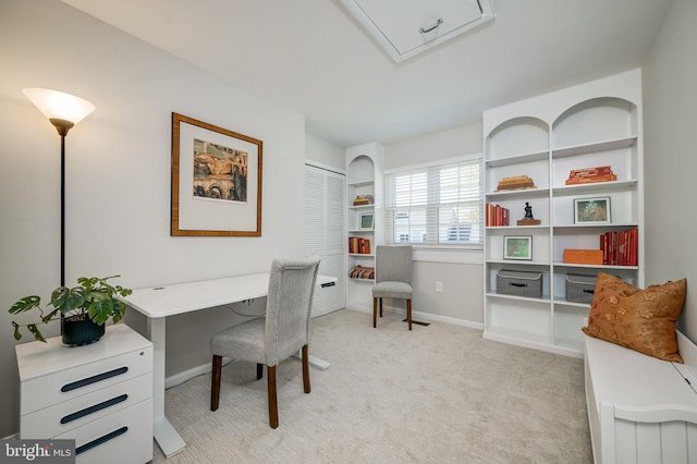 10 Fullview Ct, Gaithersburg, MD 20878 - office area featuring attic access, baseboards, and light carpet