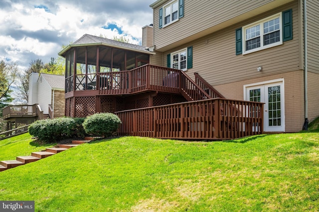 10 Fullview Ct, Gaithersburg, MD 20878 - rear view of house with a yard, a sunroom, stairs, and a deck