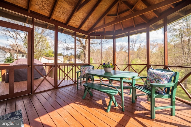 10 Fullview Ct, Gaithersburg, MD 20878 - sunroom featuring outdoor dining area and beamed ceiling
