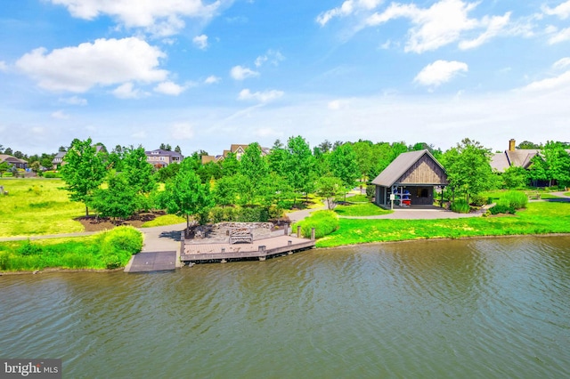 exterior space with a gazebo and a floating dock