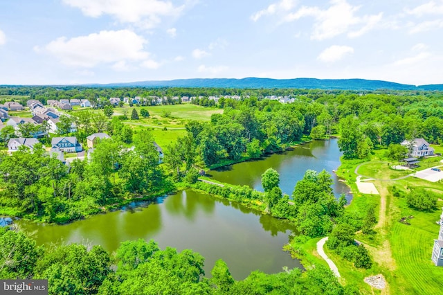 aerial view with a water and mountain view
