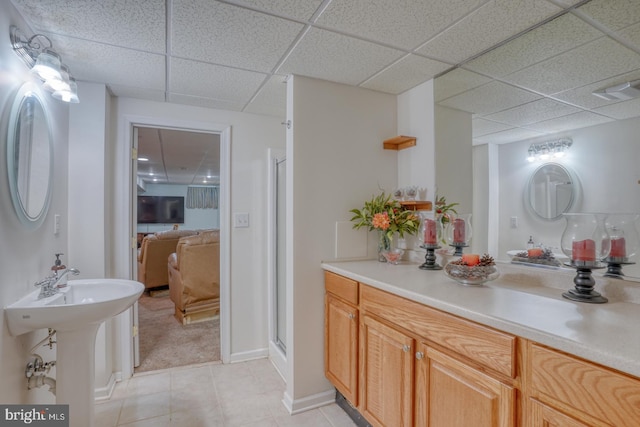 113 Anna Ct, Middletown, DE 19709 - full bathroom with a sink, a drop ceiling, a shower stall, and tile patterned flooring