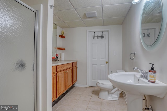 113 Anna Ct, Middletown, DE 19709 - full bathroom with a stall shower, tile patterned floors, baseboards, toilet, and a drop ceiling
