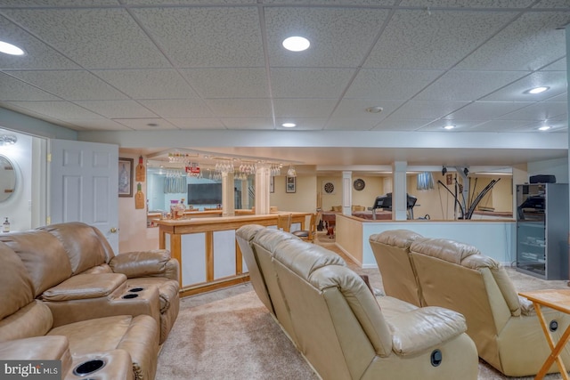 113 Anna Ct, Middletown, DE 19709 - living room featuring carpet floors, recessed lighting, a paneled ceiling, and bar area