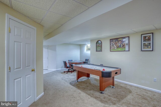 113 Anna Ct, Middletown, DE 19709 - rec room with baseboards, carpet flooring, and a paneled ceiling