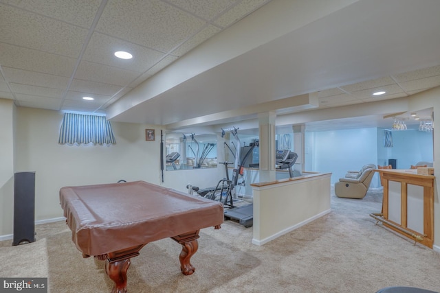 113 Anna Ct, Middletown, DE 19709 - game room with carpet floors, baseboards, recessed lighting, a paneled ceiling, and pool table