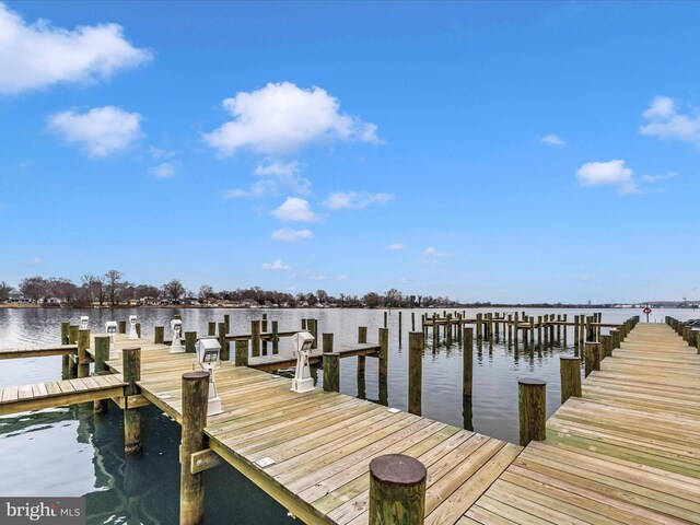 view of dock with a water view