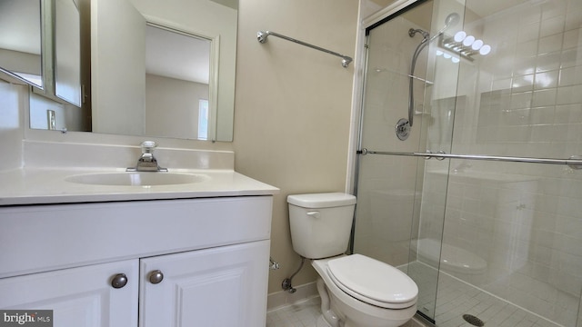 2028 6th St S, Arlington, VA 22204 - bathroom with toilet, a shower stall, vanity, tile patterned floors, and baseboards