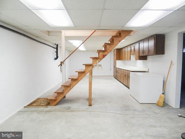 2560 Sardonyx Dr, Chambersburg, PA 17202 - finished basement featuring a drop ceiling, refrigerator, and stairs