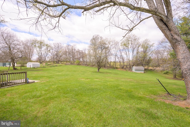view of yard featuring an outbuilding and a shed