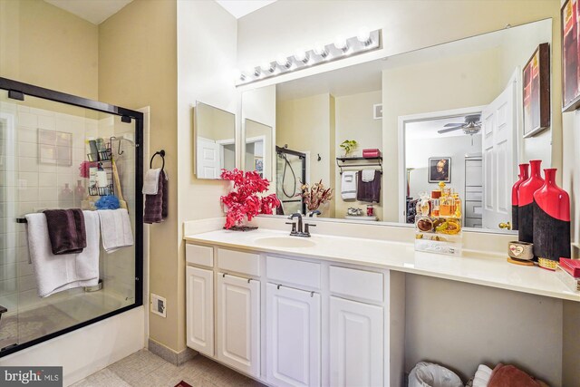 4129 Fountainside Ln Unit 202, Fairfax, VA 22030 - full bathroom with a shower with door, vanity, and a ceiling fan