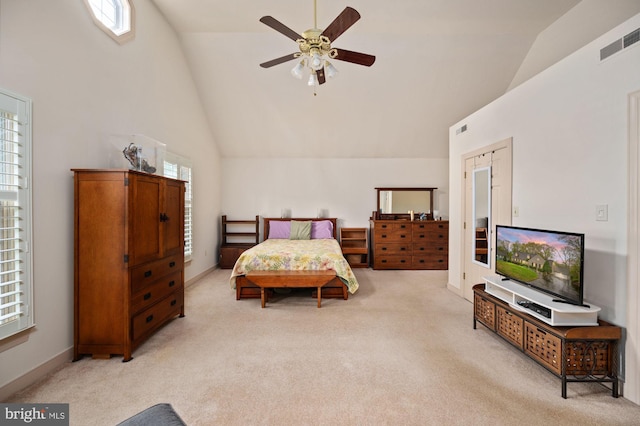 135 Cleremont Dr, Fredericksburg, VA 22405 - bedroom with visible vents, high vaulted ceiling, and multiple windows