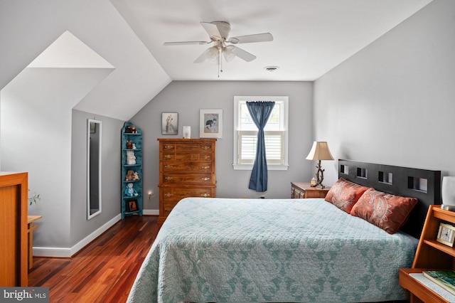 135 Cleremont Dr, Fredericksburg, VA 22405 - bedroom featuring visible vents, baseboards, ceiling fan, vaulted ceiling, and wood finished floors