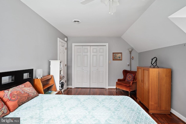 135 Cleremont Dr, Fredericksburg, VA 22405 - bedroom with visible vents, baseboards, a closet, a ceiling fan, and wood finished floors