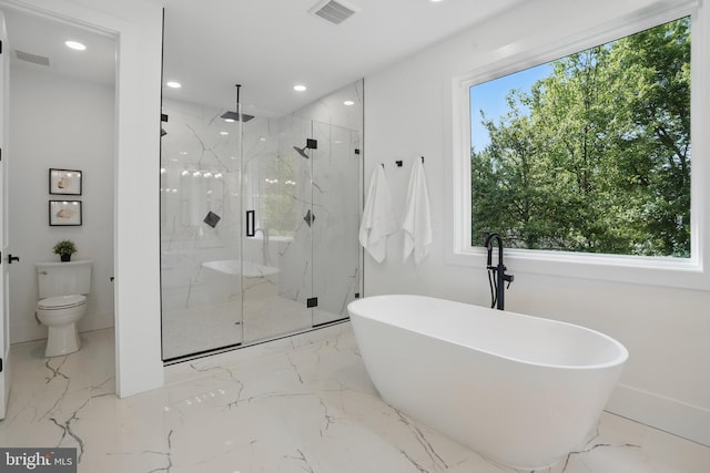 4134 Maple Ave, Fairfax, VA 22032 - full bath featuring visible vents, marble finish floor, a marble finish shower, and toilet