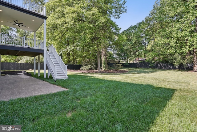 4134 Maple Ave, Fairfax, VA 22032 - view of yard with fence, a ceiling fan, a patio, and stairway