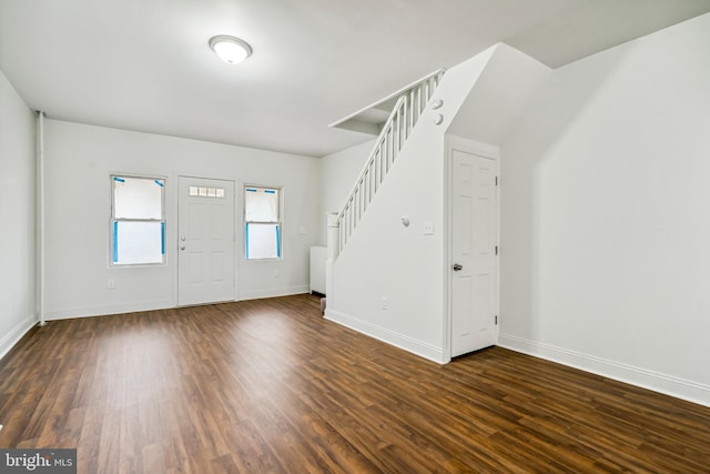 4914 N Smedley St, Philadelphia, PA 19141 - entrance foyer with baseboards, dark wood-style floors, and stairway