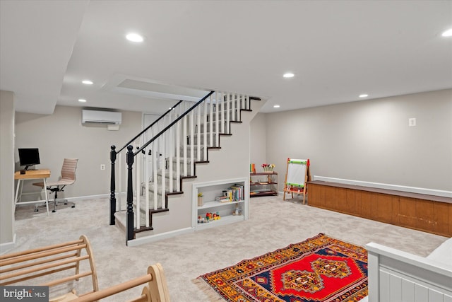 4935 New Hampshire Ave NW, Washington, DC 20011 - rec room featuring baseboards, recessed lighting, carpet, and a wall unit AC