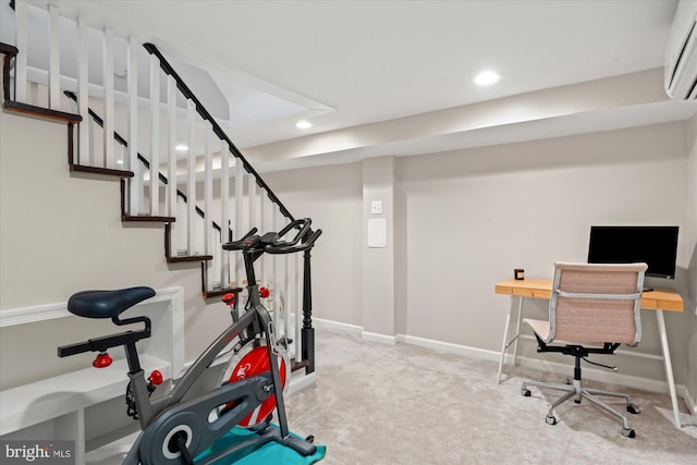 4935 New Hampshire Ave NW, Washington, DC 20011 - workout area featuring a wall mounted AC, recessed lighting, baseboards, and carpet floors