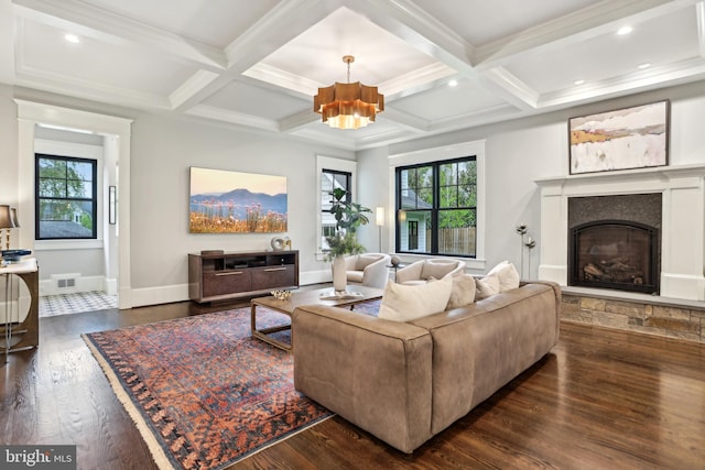 4777 33rd St N, Arlington, VA 22207 - living area with a glass covered fireplace, visible vents, a wealth of natural light, and a notable chandelier