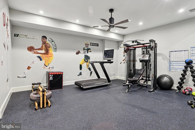 4777 33rd St N, Arlington, VA 22207 - workout area with visible vents, a ceiling fan, baseboards, and recessed lighting