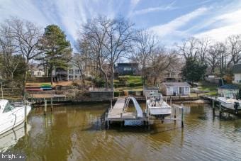view of dock with a water view
