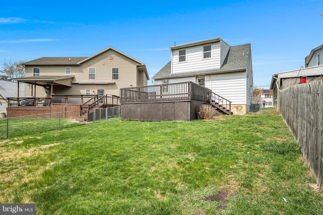 413 W Marble St, Mechanicsburg, PA 17055 - rear view of house with stairs, a wooden deck, and a shingled roof